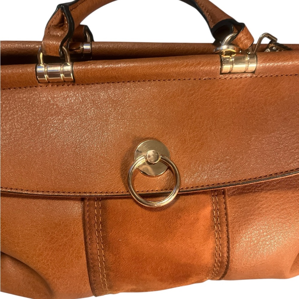 LC Lauren Conrad Hill Satchel Bag | Saddle Tan Faux Leather & Suede Crossbody